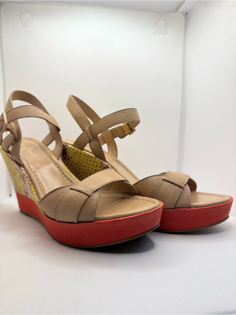 Cole Haan Paley Snakeskin platform Wedge Yellow Red Tan Women’s Size 7